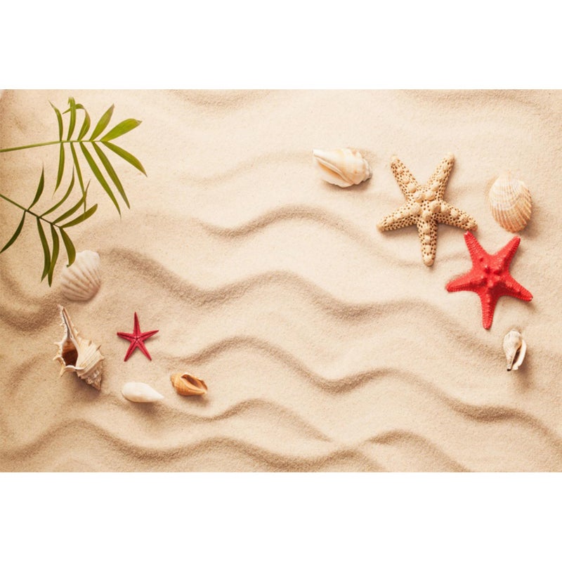 Baocicco 7x5ft Sand Beach Backdrop Starfish Shell Backdrops Shell Starfish Background Summer Holiday Siesta Photography Background Tropical Happy Birthday Party Photo Shooting Booth Studio Video Props - Image 1